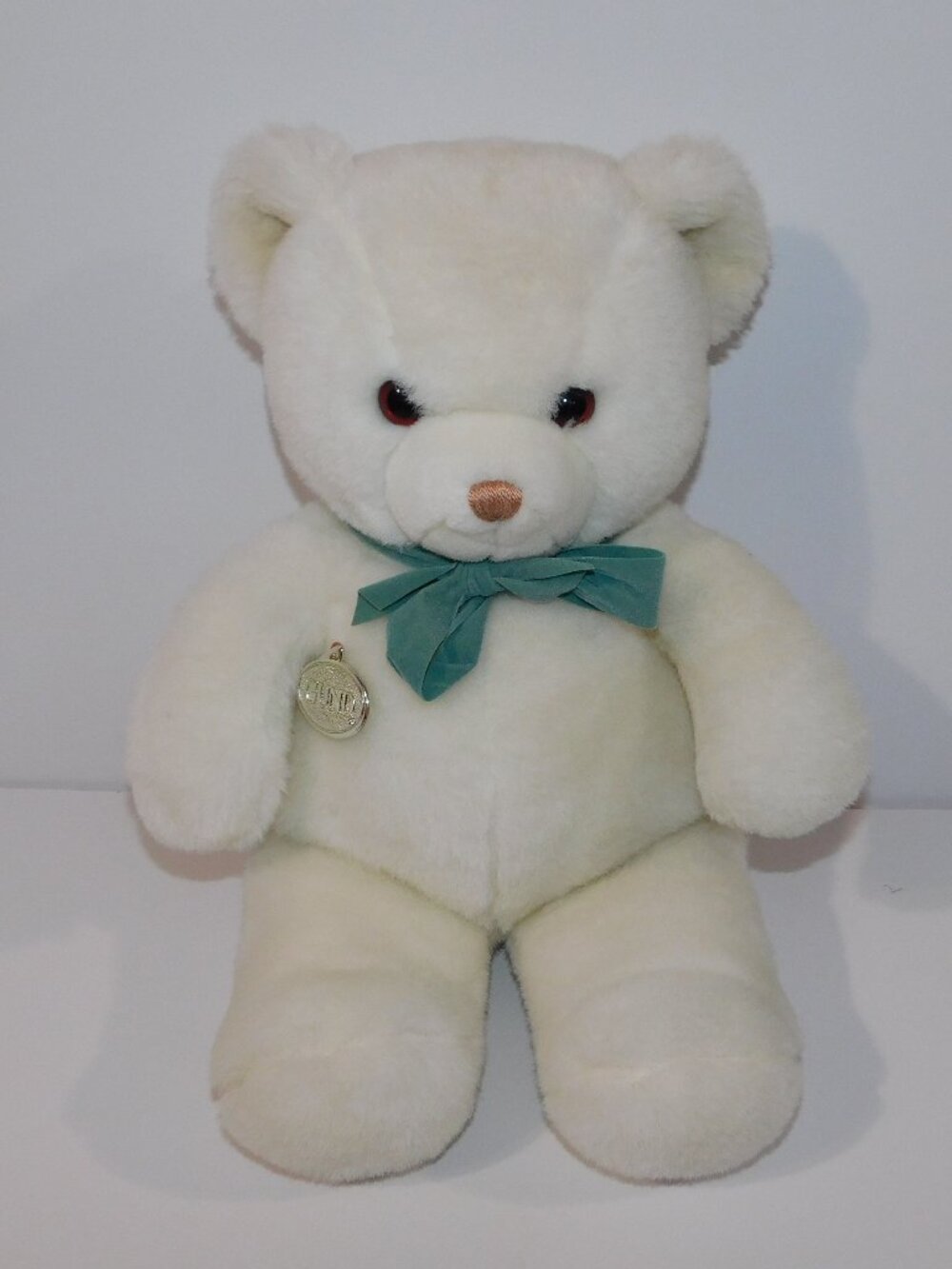 VTG 1983 Gund 16" Tender Teddy Bear White Green Bow Tie Plush Stuffed HTF